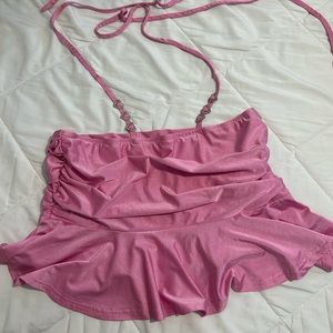 pink mini skirt with diamond studded hearts